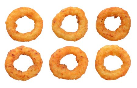 Fried onion rings. Set Isolated on white background.の写真素材