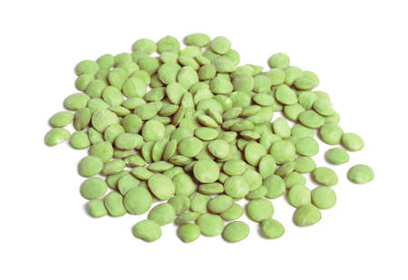 Green lentils seed or Lens culinaris or Lens esculenta. Isolated on whiteの写真素材