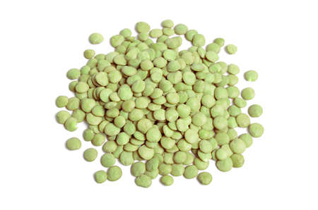 Green lentils seed or Lens culinaris or Lens esculenta. Isolated on whiteの写真素材