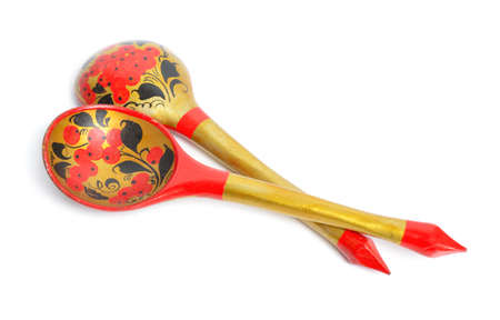 Khokhloma Wooden spoons. Isolated on white backgroundの写真素材