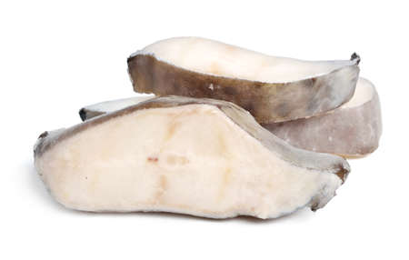 Frozen stake wolffish or wolfeel, also known as sea wolves. Isolated on white backgroundの写真素材
