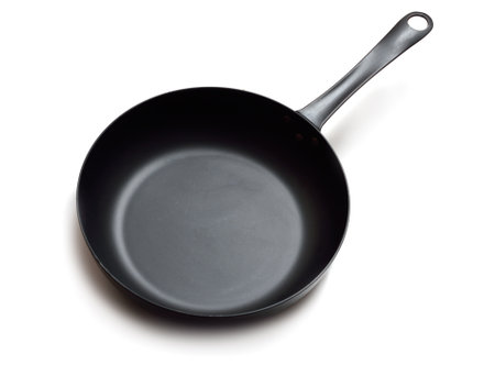 Carbon steels frying pan, frypan, or skillet. Isolated on white backgroundの写真素材
