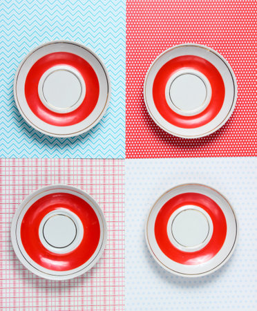 Dish on a creative background, top viewの写真素材