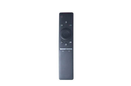 Black smart tv remote controller isolated on white background