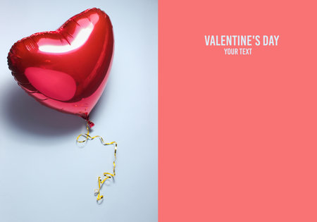 Red balloon heart on gray background. Valentine's dayの写真素材