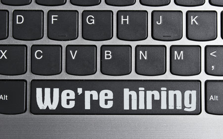 Text We're hiring on the keyboard keyの写真素材