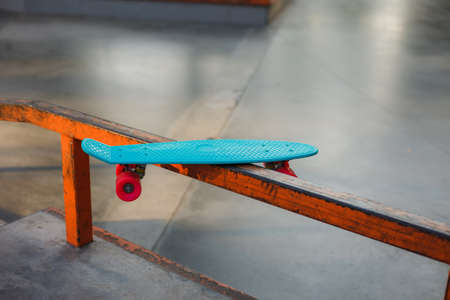 Youth plastic skateboard in a skatepark. Youth summer conceptの写真素材