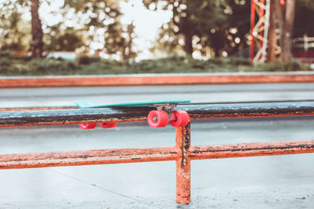Youth plastic skateboard in a skatepark. Youth summer conceptの写真素材