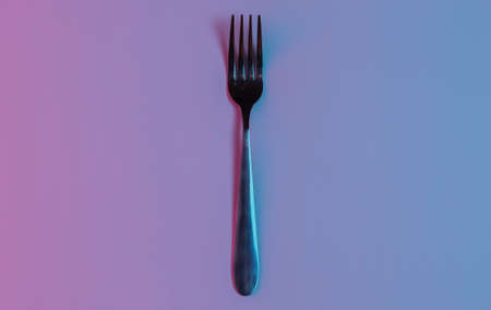 One steel fork. Neon pink blue night light