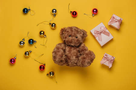 Teddy bear, gift boxes, Christmas toysの写真素材