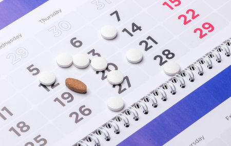 Pills on the calendar. Healthcare medicine conceptの写真素材