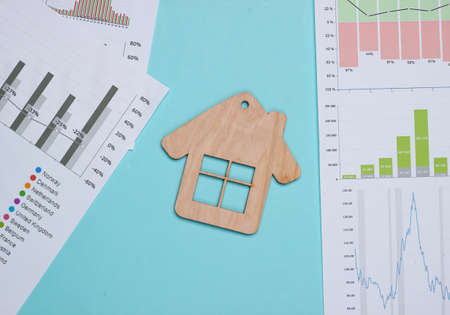 Profitable investment. Market analysis. Buying a property. House Minifigure, graphs and chartsc on...