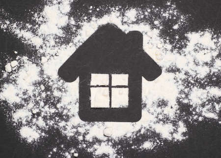 House shape on black background. Top viewの写真素材