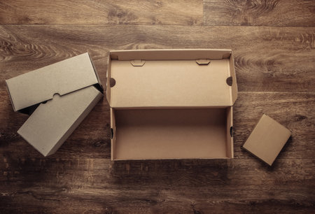 Empty cardboard boxes on the floor. Top view
