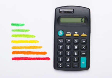 Energy efficiency rating and calculator on a white background. Eco conceptの写真素材