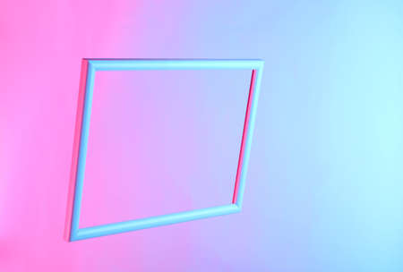 Creative art. Hovering frame with neon holographic light. Gradient glowの写真素材