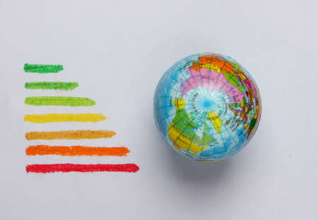 Energy efficiency rating and globe on a white background. Top view. Eco conceptの写真素材