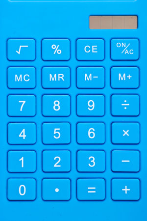 Blue calculator button (keyboard) close-upの写真素材