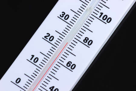 Weather thermometer on black background. Climate control.