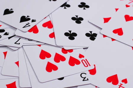 Many playing cards close up. Game addictionの写真素材