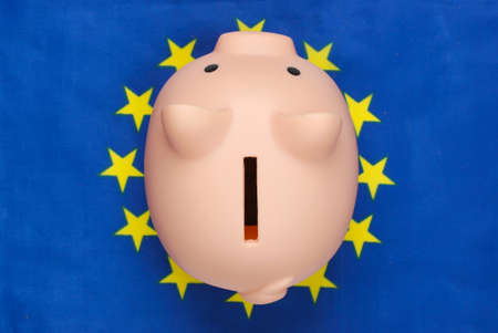 Piggy bank with Euro Union flag.の写真素材