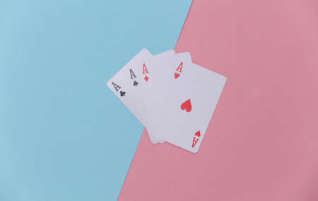 Four aces on a pink-blue background. top view. flat lay. minimalismの写真素材