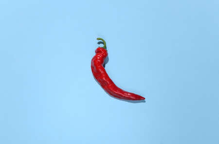 Chilli pepper on a blue background. top viewの写真素材