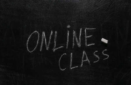 Online class words chalk hand drawn on blackboard