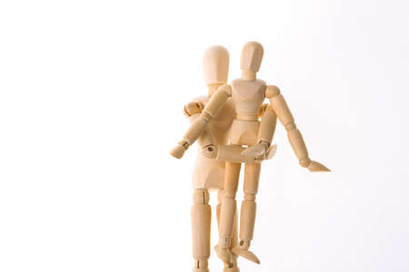 family concept. fatherhood. Spending time with children. Two puppet personified father and son are spending time together playing and fooling aroundの写真素材