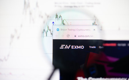 Odessa, Ukraine - December 17, 2020: Exmp.com cryptocurrency website on monitor screen under...