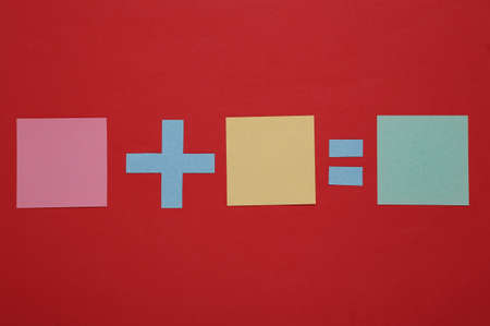 Equation with blank pieces of paper on a red background
