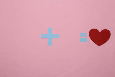 Equation with blank space and heart on pink backgroundの写真素材