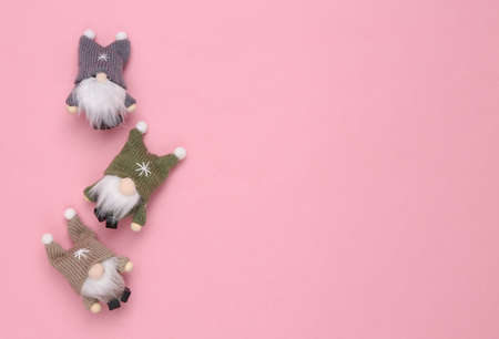 christmas composition. Christmas elphs on pink background. copy spaceの写真素材