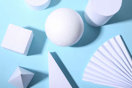 Background of geometric shapes on a bright blue background. concept art. minimalismの写真素材