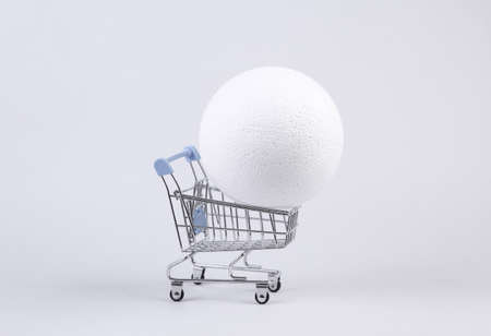 Shopping cart with ball on white background