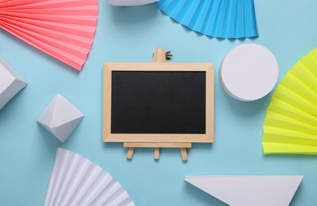 Empty blackboard on abstract background with geometric shapes. minimalism. concept art. creative...