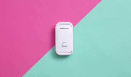 Doorbell on a blue pink background. minimalismの写真素材