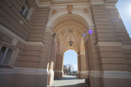 ODESSA, UKRAINE - April 10, 2021: Odessa Opera and Ballet Theatre, built in 1887. Wide angle