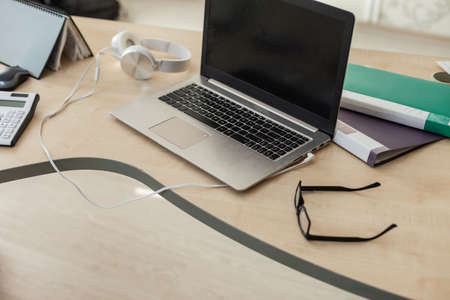Laptop on the table close-up. workspace