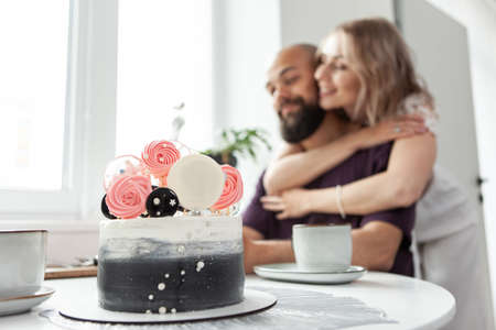 Anniversary celebration. Romantic, love concept. Close-up of a cake with the inscription 5 years old...