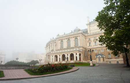 ODESSA, UKRAINE - JUNE 21, 2021: Odessa Opera and Ballet Theater in the fogのeditorial素材