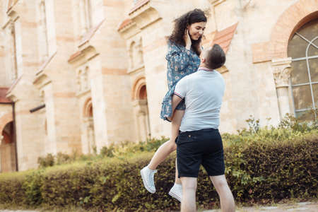 Young couple having fun outdoors. romantic concept