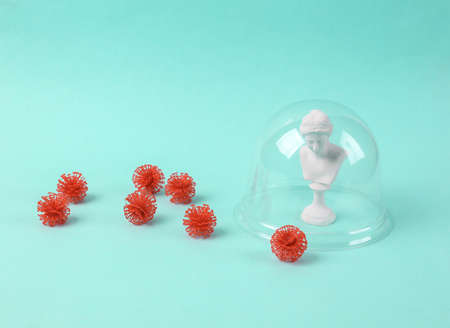 Minimalistic still life. Statue of Venus under the Dome protecting from virus strain moleculesの写真素材
