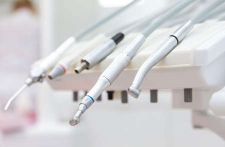 Dentist drill machine. Dental instruments and equipments in dental clinicの写真素材