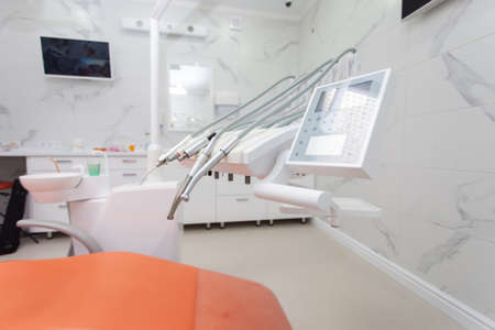 Wide angle professional medical dentist equipment in a modern dental clinic. dental drills