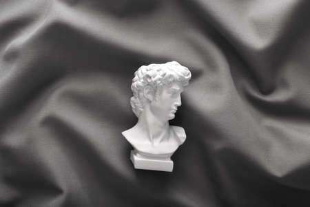 David plaster bust on gray crumpled silk backgroundの写真素材