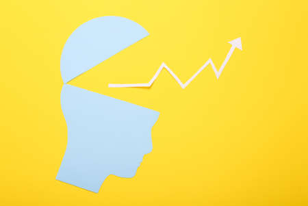 Open your mind, mental health concept, creative thinking. Paper silhouette of human head and growth...