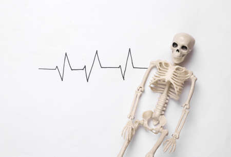 Heart rate line with skeleton on white background