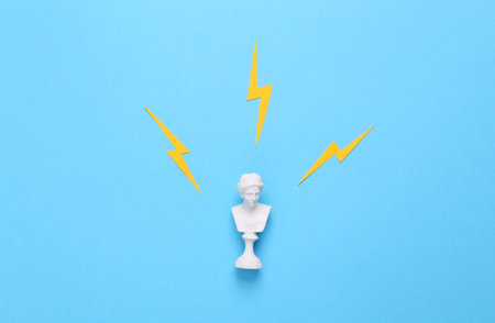 Venus bust with sparks from the eyes on a turquoise background. minimal concept. pop art