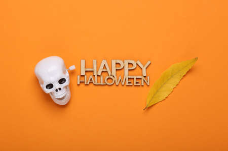 Happy halloween concept. Skull on Orange background